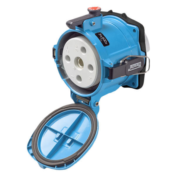 37-24143-180 - DS200 RECEPTACLE METAL BLUE SIZE 6 TYPE 3R 3P+G 200A 600 VAC 60 Hz 180 DEGREE OPENING LID
